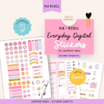 Everyday Digital Stickers, PLR Master Resell Rights, Canva Template, IPAD Sticker Sheets