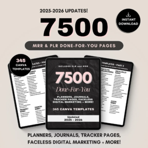 7500 Done For You PLR MRR Digital Canva Template Bundle, 2025 2026 Digital DFY Templates