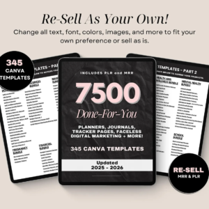7500 Done For You PLR MRR Digital Canva Template Bundle, 2025 2026 Digital DFY Templates